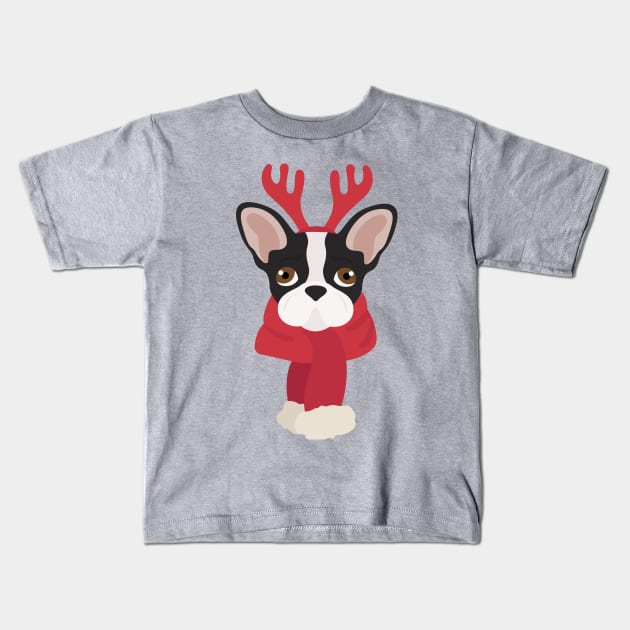 Cristmas French Bulldog Kids T-Shirt by JunkyDotCom